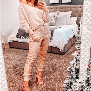 NWT Red dress boutique blush sequins joggers